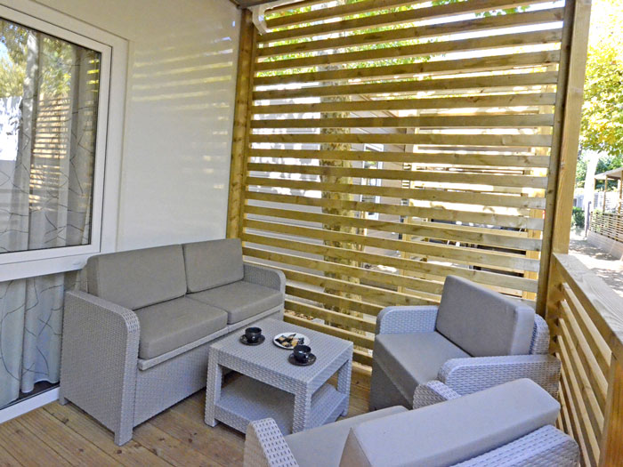 Bespoke outdoor cushions for Holiday Park accommodation patio seating areas